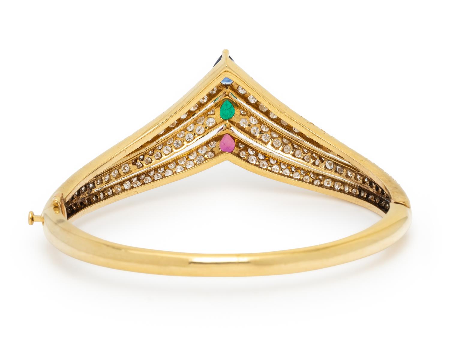 FRED, DIAMOND, MULTIGEM, AND YELLOW GOLD BANGLE BRACELET