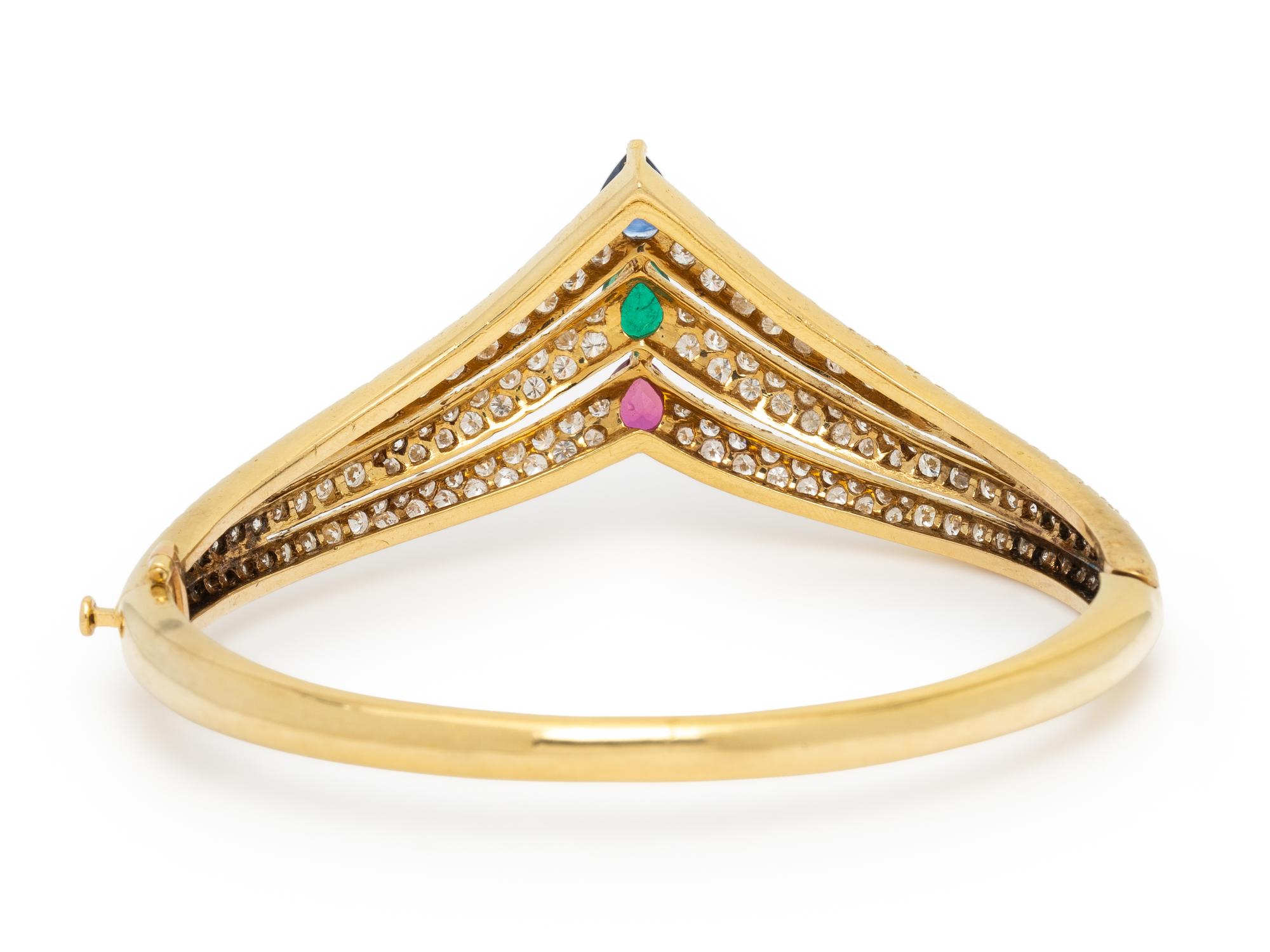 FRED, DIAMOND, MULTIGEM, AND YELLOW GOLD BANGLE BRACELET