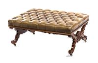 A William IV Walnut and Leather Footstool, SECOND QUARTER 19TH CENTURY, Height 19 x width 42 x depth 30 inches. — SECOND QUARTER 19TH CENTURY,