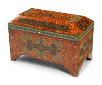 A Middle Eastern Amber, Turquoise and Lapis Lazuli Inlaid Table Casket