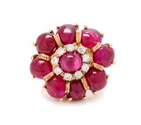A Retro Yellow Gold, Ruby and Diamond Brooch, 7.60 dwts.