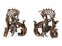 A Pair of Louis XV Style Gilt and Patinated Bronze Chenets