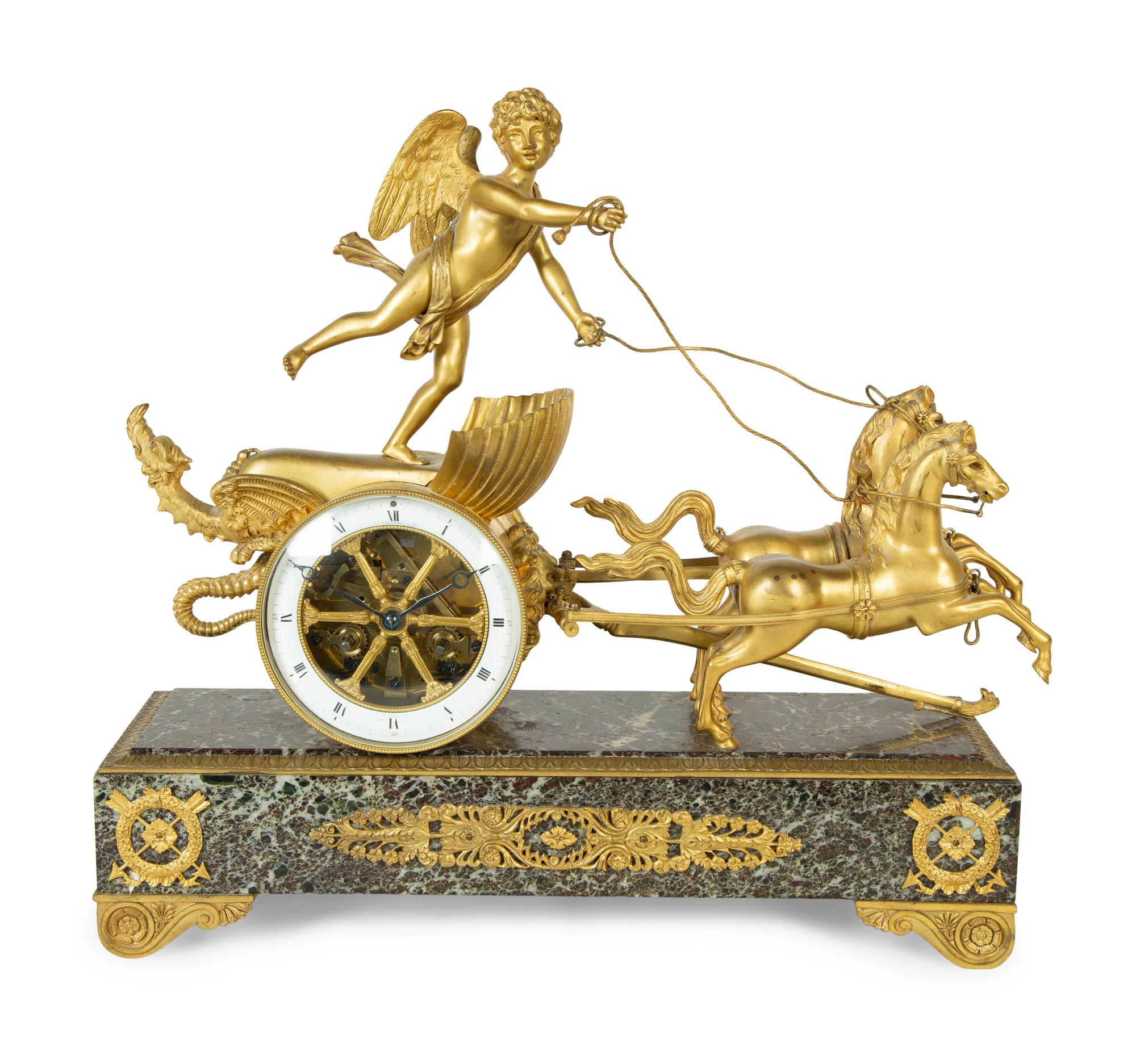 A French Gilt Bronze and Marble Mantel Clock