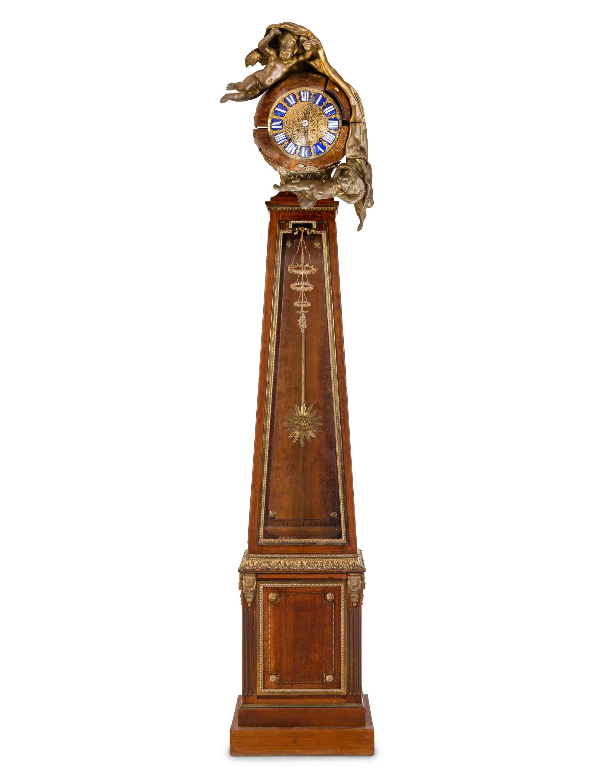 A Louis XVI Style Gilt Bronze Mounted Mahogany Régulateur de Pendule
