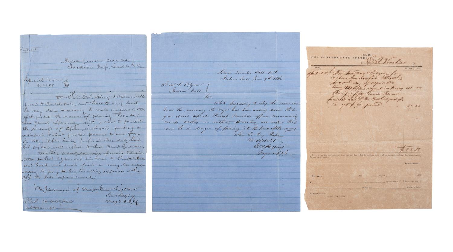 [CIVIL WAR]. Archive of Colonel Henry D. OGDEN, first officer of the Louisiana Native Guard, the first Black regiment in the Confederate Army.