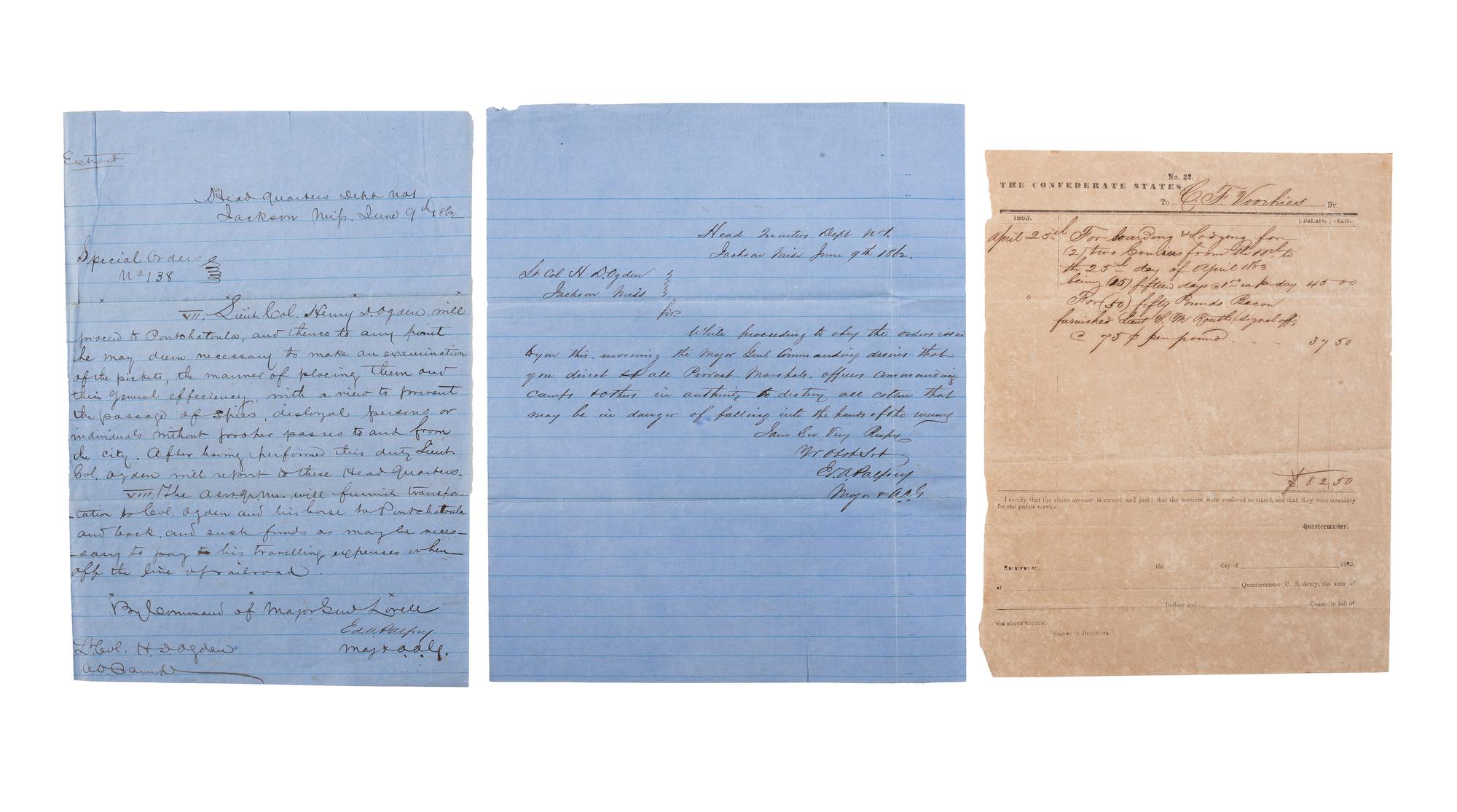 [CIVIL WAR]. Archive of Colonel Henry D. OGDEN, first officer of the Louisiana Native Guard, the first Black regiment in the Confederate Army.