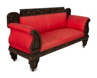 An American Victorian Black and Gilt Chinoiserie Settee