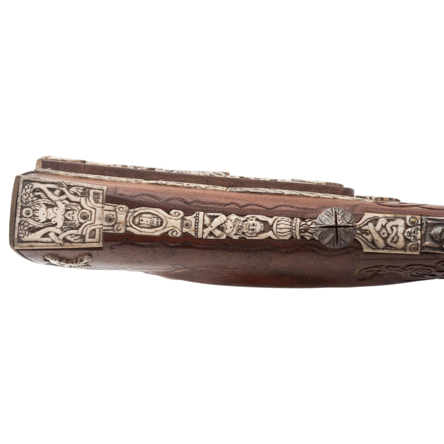 Contemporary Flintlock Jaeger Rifle with Actaeon and Hunting Motifs by John B. Derrick (American, b.1936)