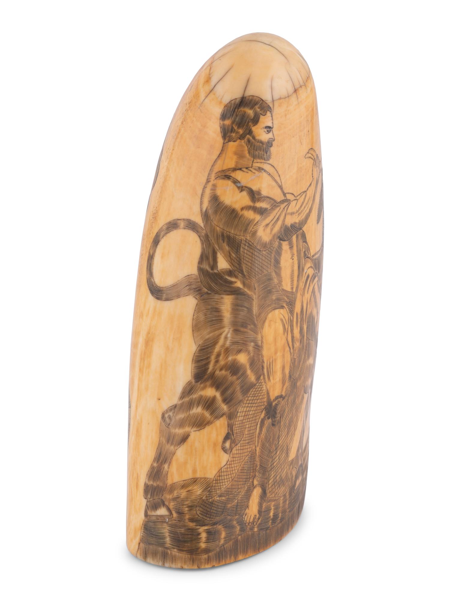 A Scrimshaw Tooth Depicting Hercules and the Cretan Bull