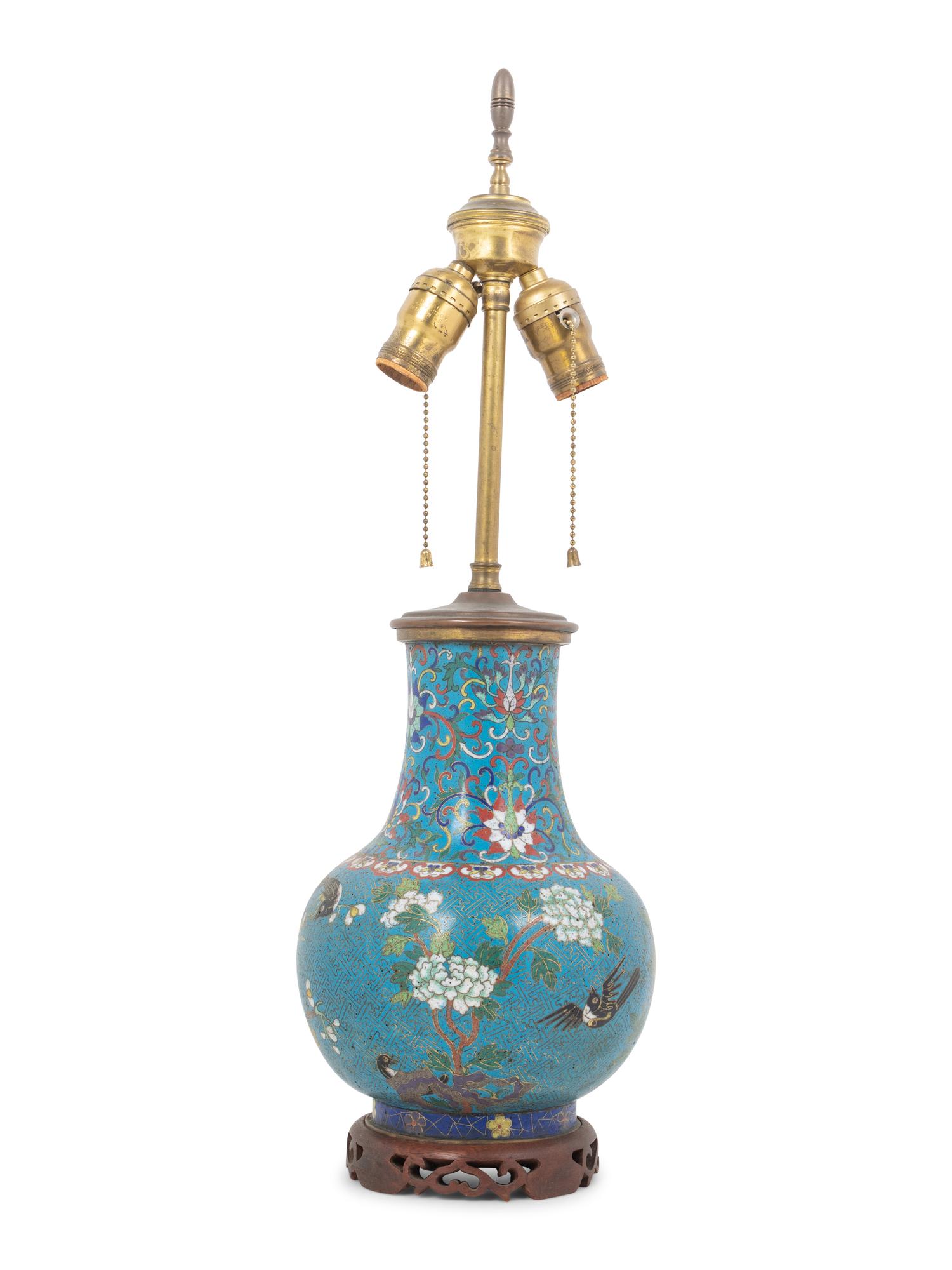 A Chinese Cloisonné Vase Mounted as a Lamp