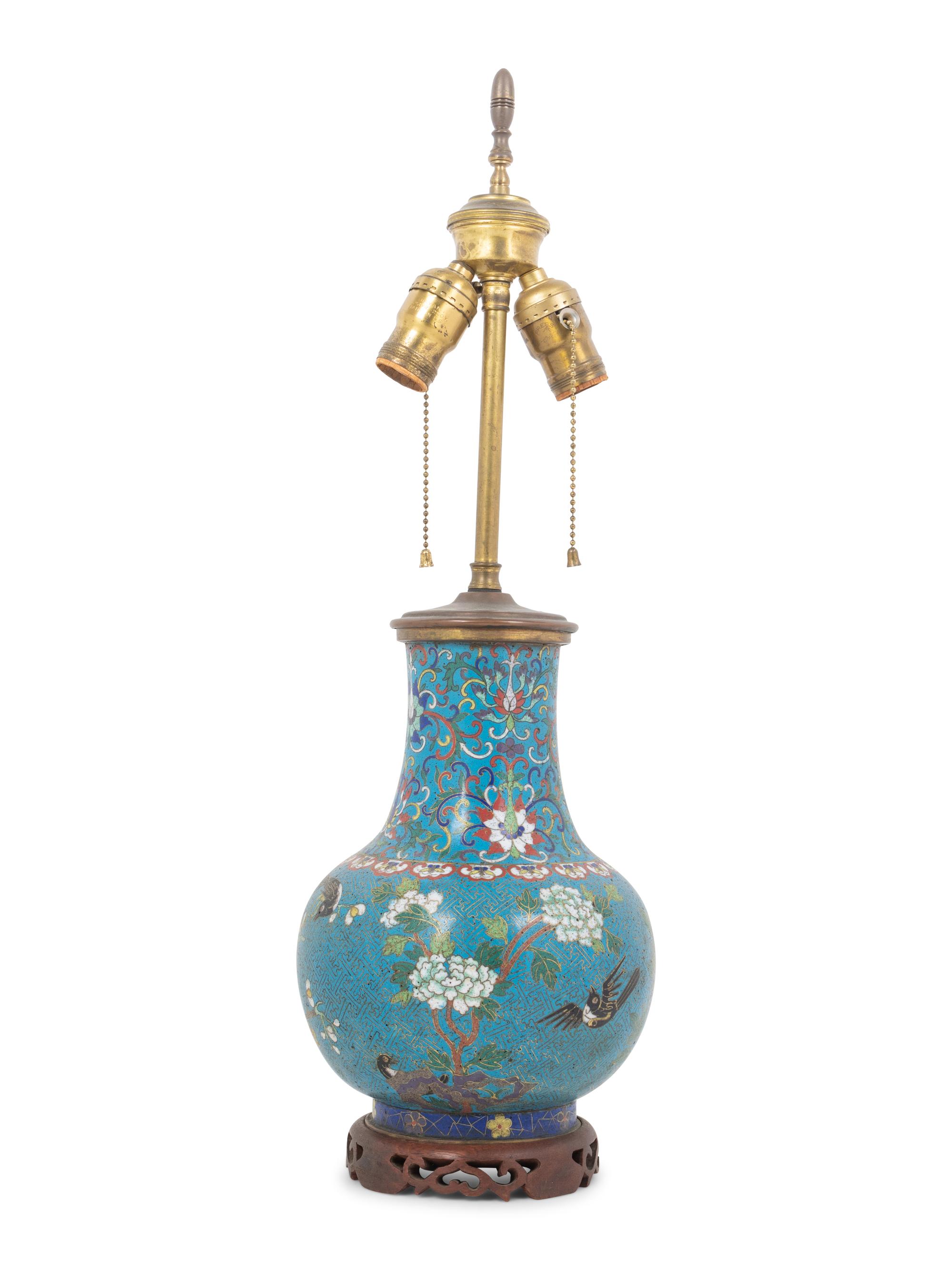 A Chinese Cloisonné Vase Mounted as a Lamp