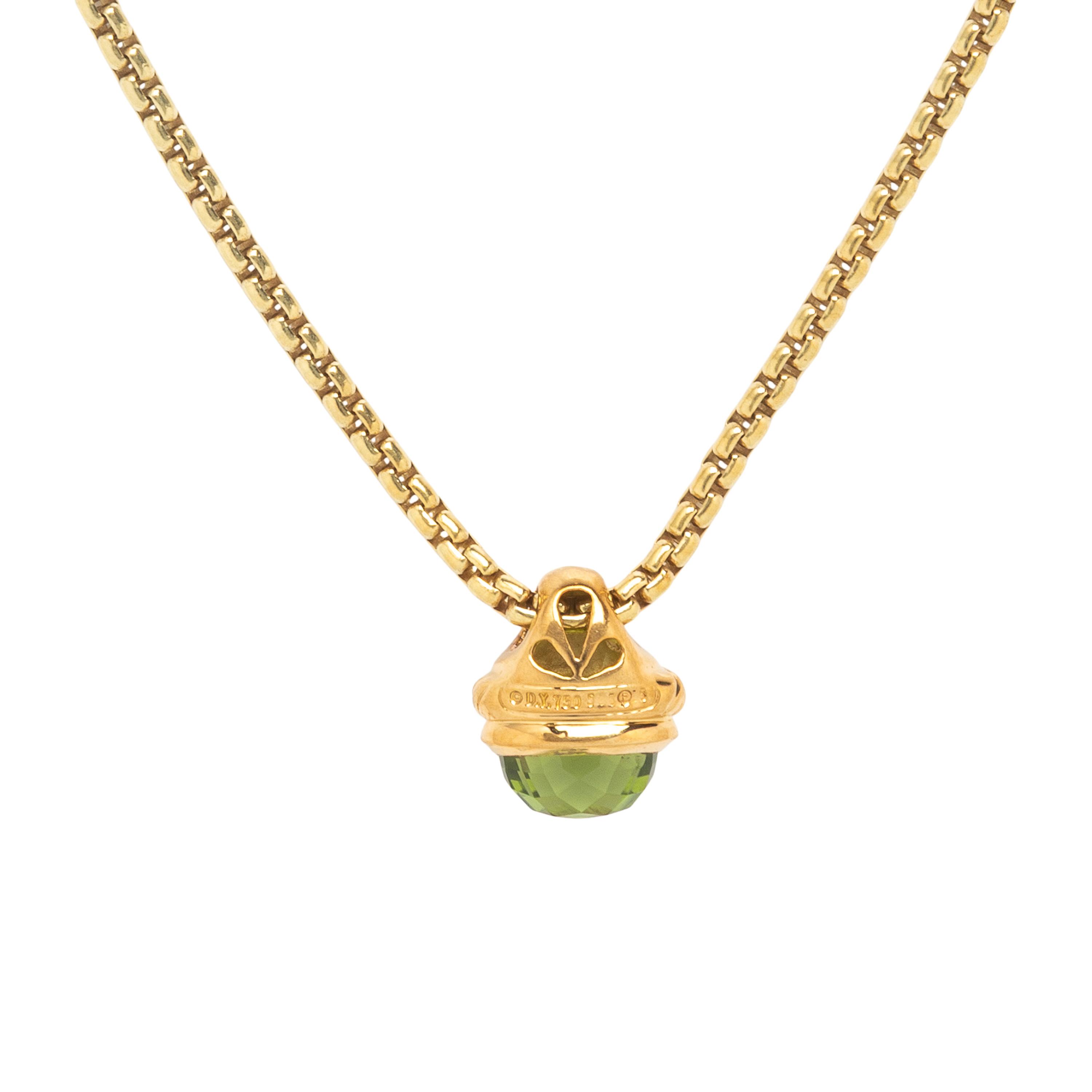 David Yurman, Yellow Gold Chain with Peridot and Diamond Pendants