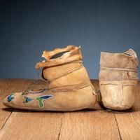 Apsaalooke [Crow] Beaded Hide Moccasins, with Painted Parfleche Soles
