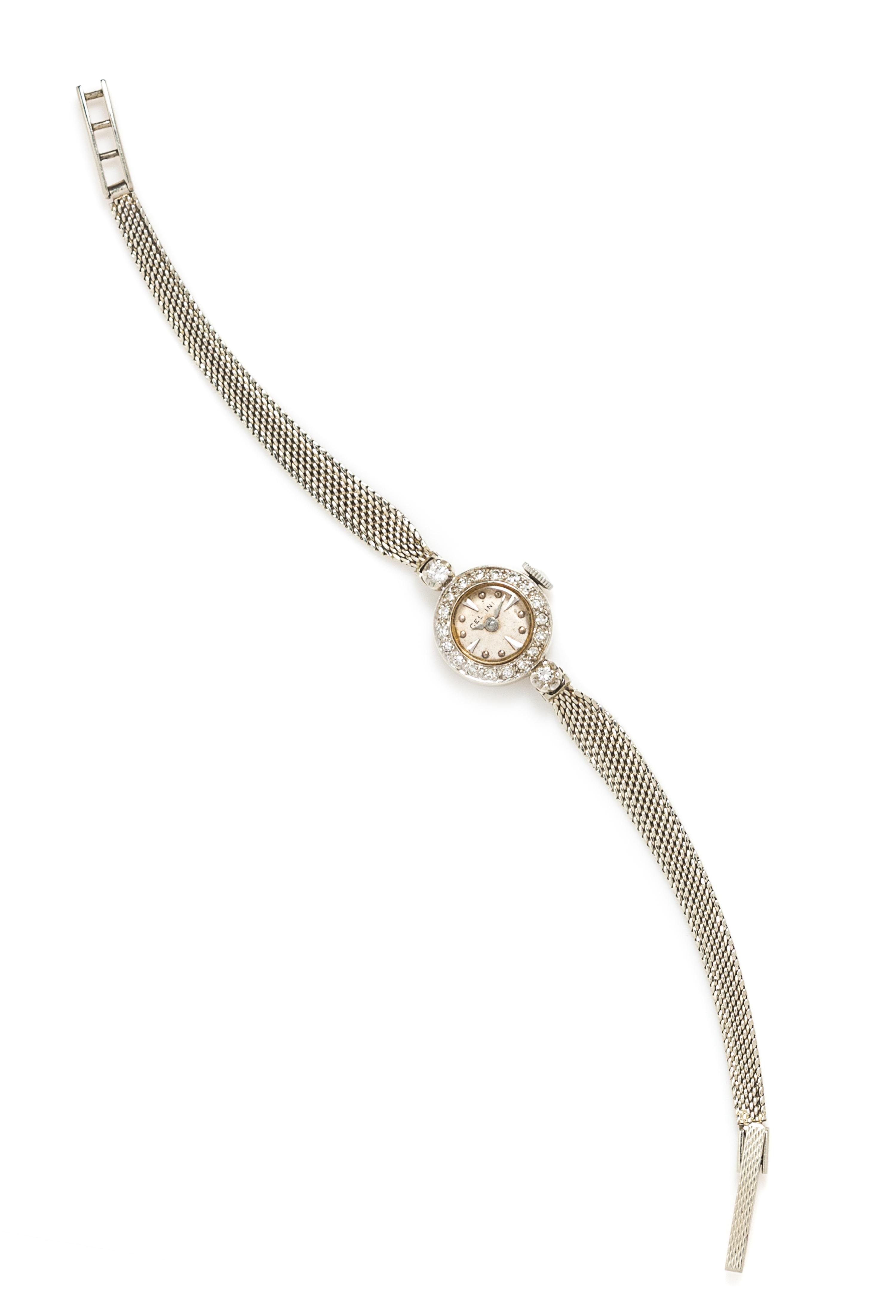 An 14 Karat White Gold and Diamond Wristwatch, Cellini, Circa 1958, 10.70 dwts