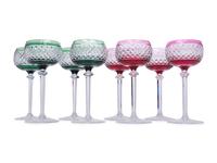 A Set of Eight Val St. Lambert Colored and Cut Glass Wine Hocks