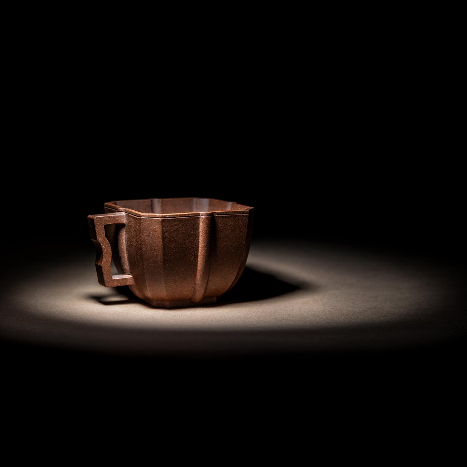 A Rare Yixing Zisha Pottery Octagonal Cup with Impressed Seal 'Chen Mingyuan' 陳鳴遠款八角杯