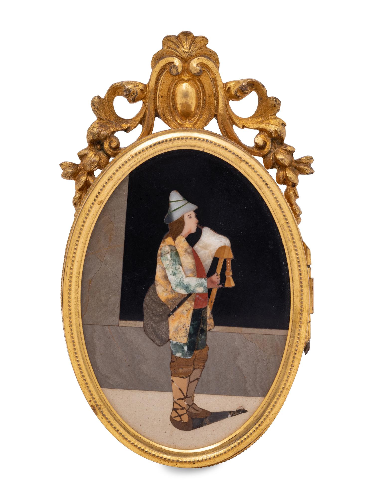 A Continental Pietra Dura Plaque Mounted in a Gilt Bronze Frame