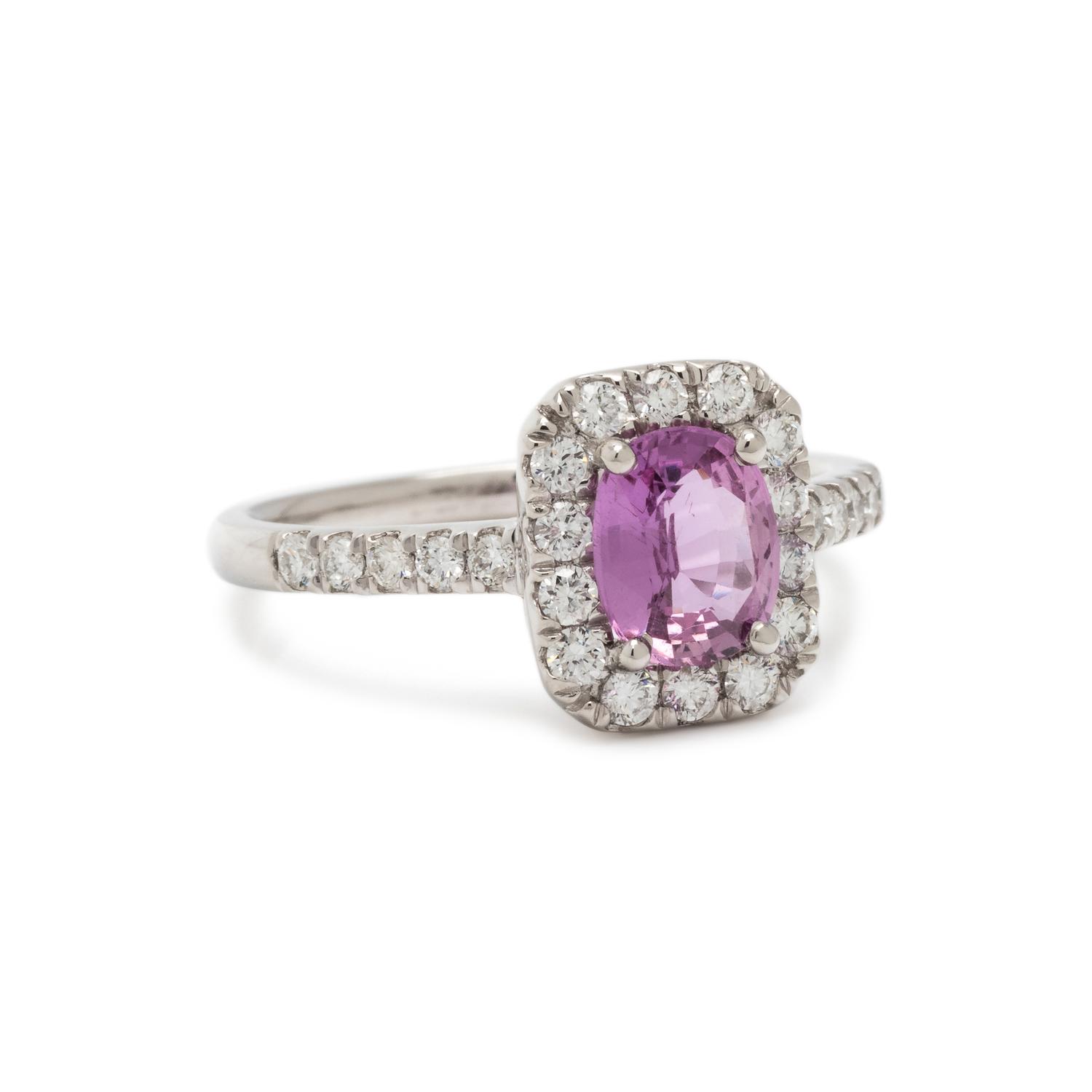PURPLISH PINK SAPPHIRE AND DIAMOND RING
