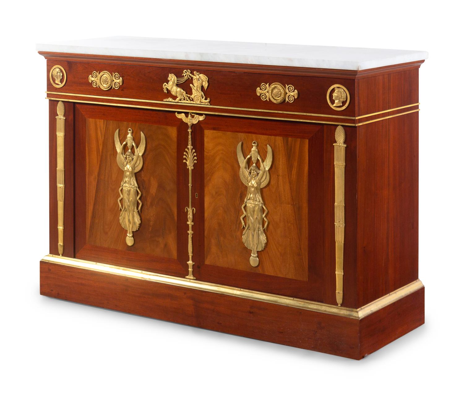 An Empire Style Gilt Bronze Mounted Mahogany Cabinet