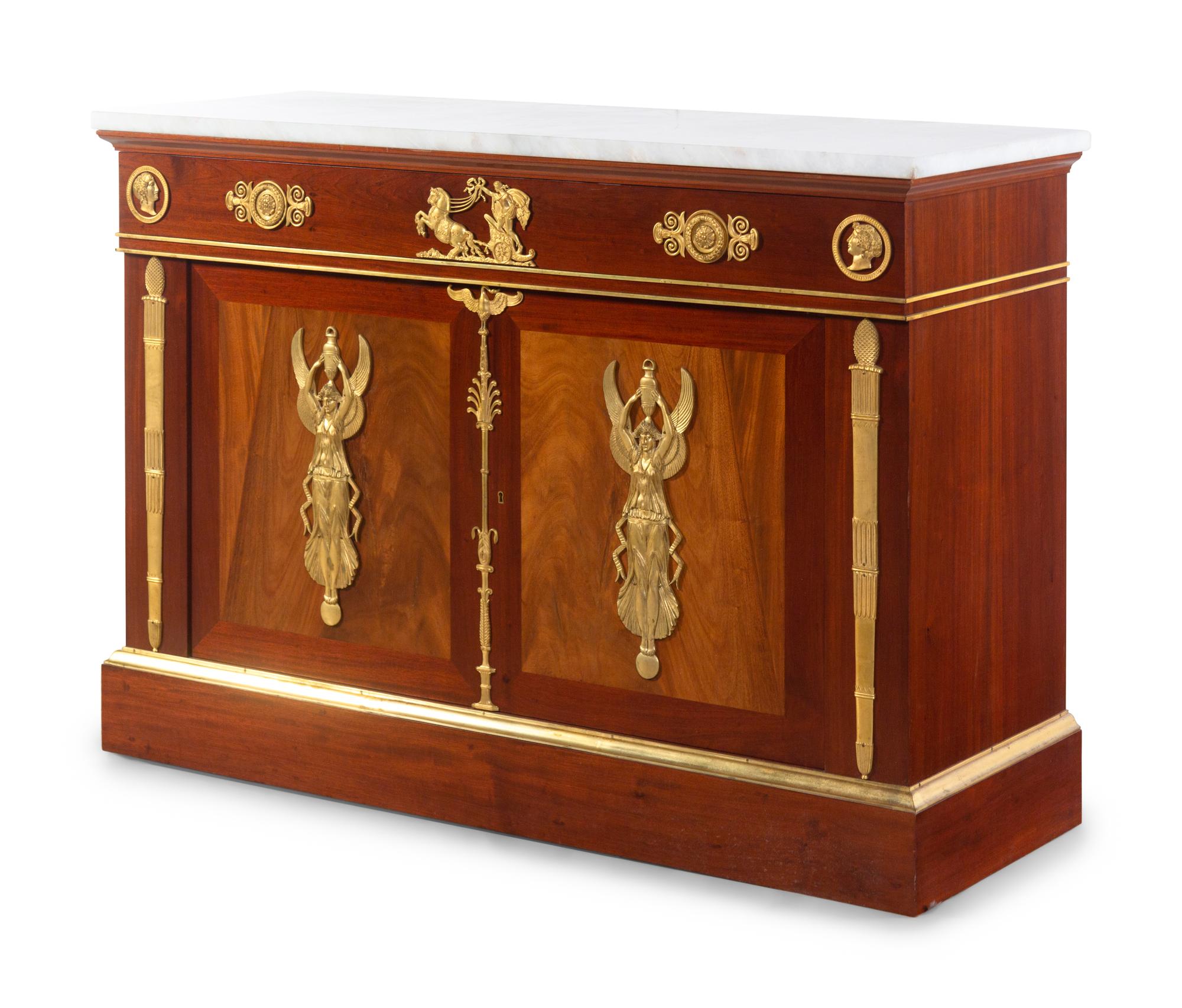 An Empire Style Gilt Bronze Mounted Mahogany Cabinet