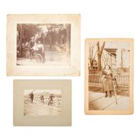 [BICYCLES]. A group of early photographs of cyclists, including children with tricycles, wagons, and riding toys.
