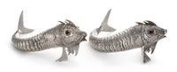 A Pair of Spanish Silver Models of Fish, Maker's Mark M.G., 20th Century, each having a fully articulated body with red-glass inset eye