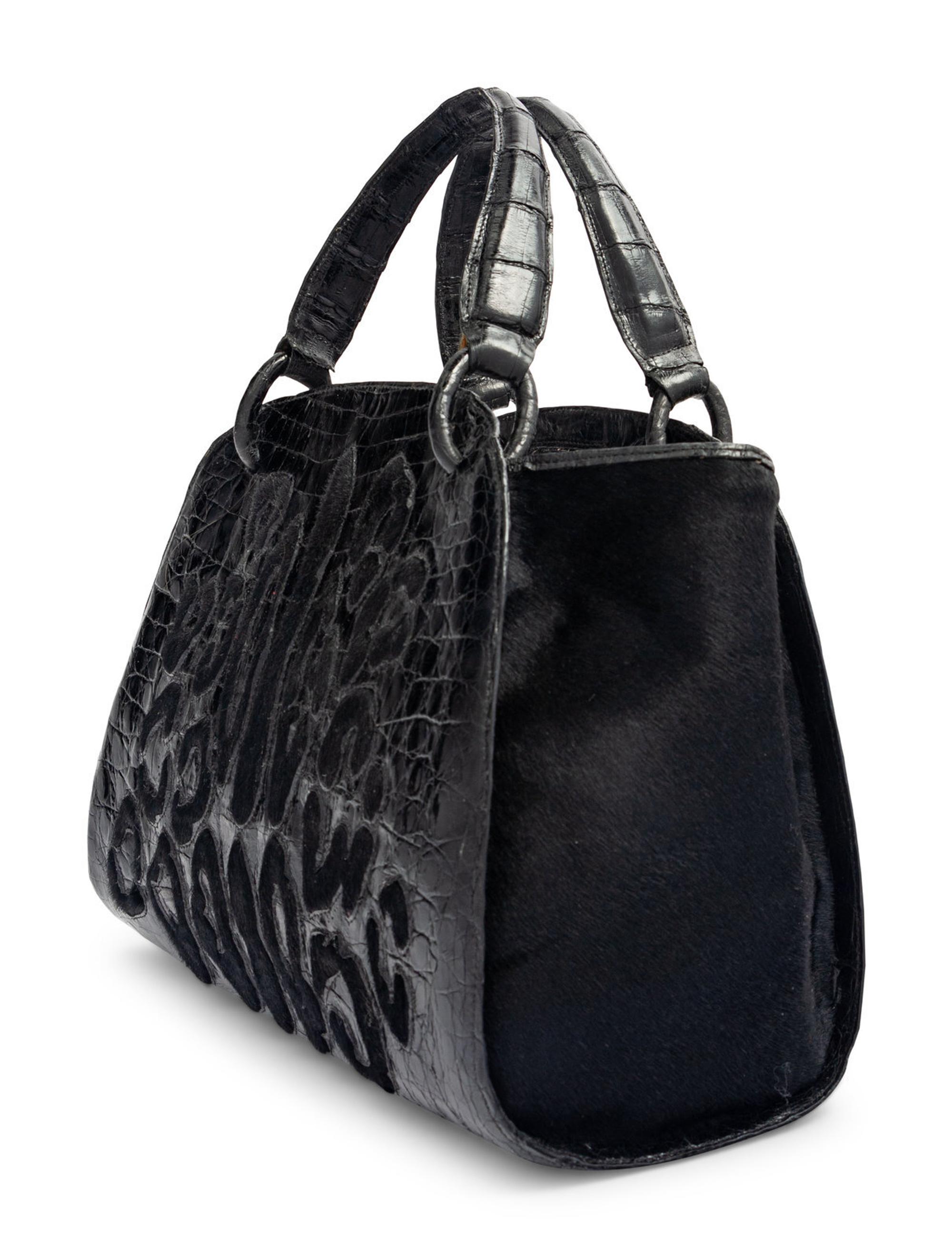 NANCY GONZALEZ, BLACK CROCODILE & FUR HANDBAG