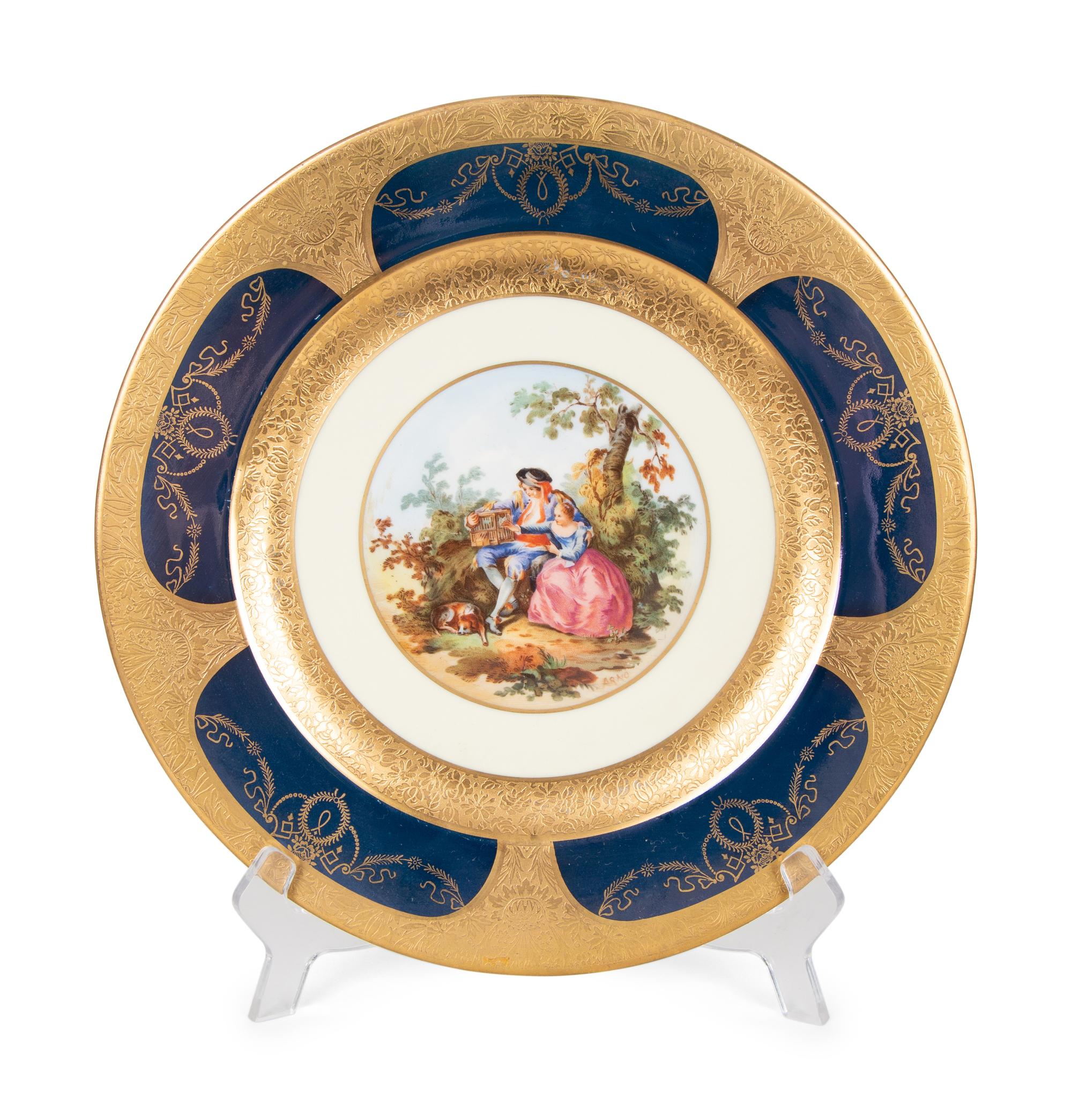 A Set of Ten Limoges Porcelain Polychrome and Gilt-Encrusted Cabinet Plates — Late 19th Century