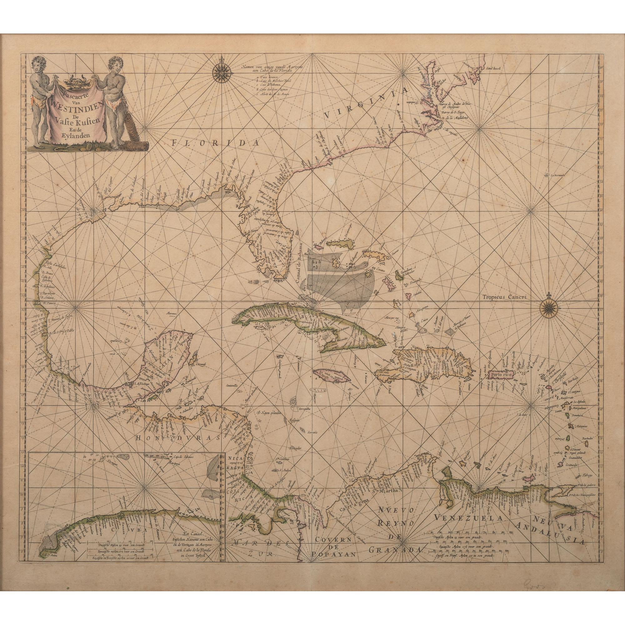 GOOS, Pieter (ca 1616-1675). Pascaerte van Westindien de Vaste Kusten en de Eylanden . Amsterdam, ca 1666.