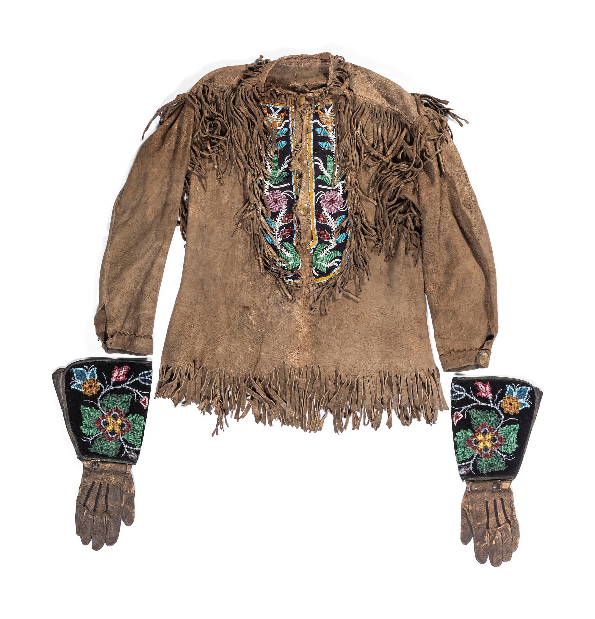 Great Lakes Beaded Hide Shirt and Complementing Gauntlets