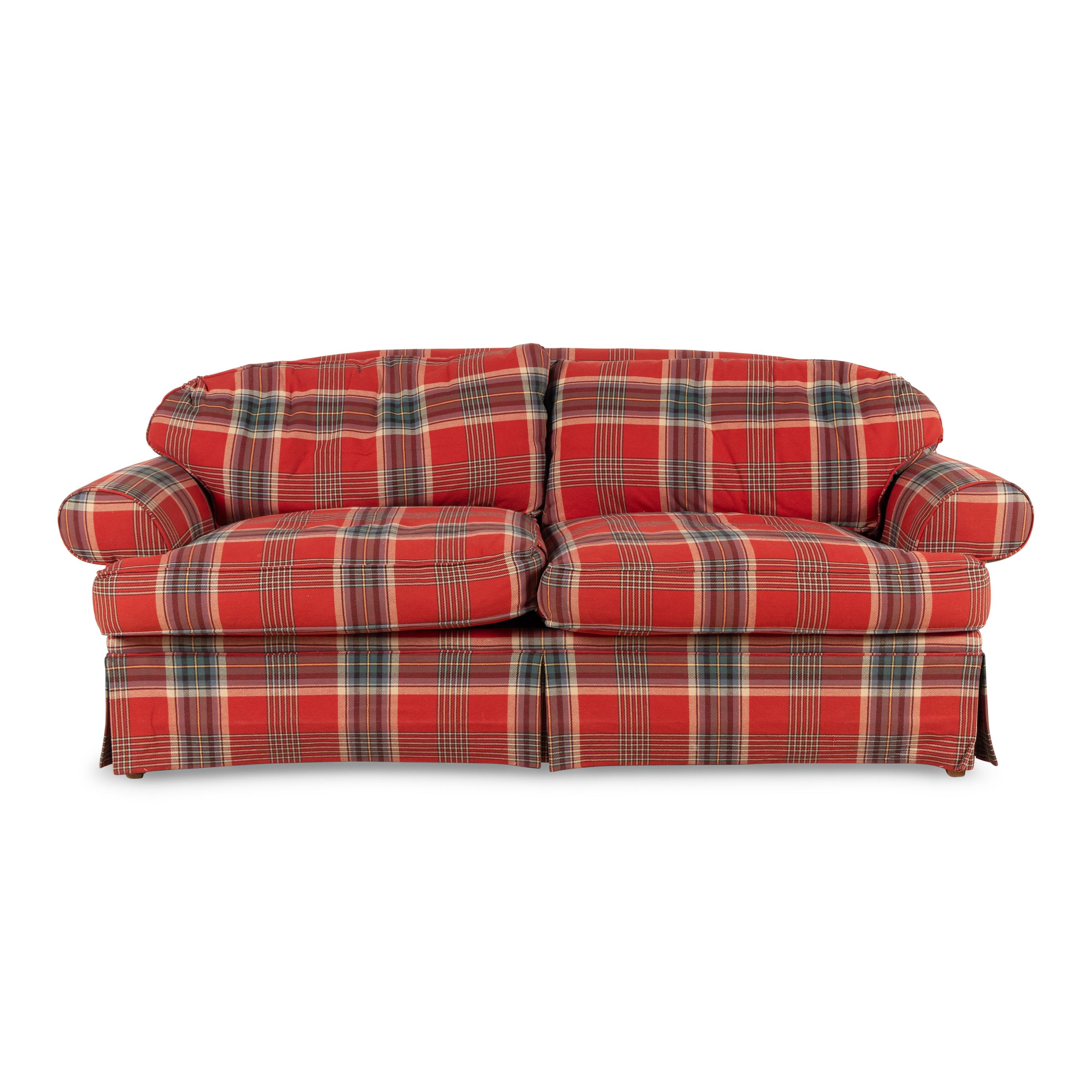 A Red Tartan Upholstered Sofa