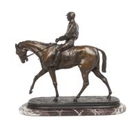 A French Bronze Equestrian Figural Group Width 18 inches. — AFTER PIERRE-JULES MENE (1810-1879)