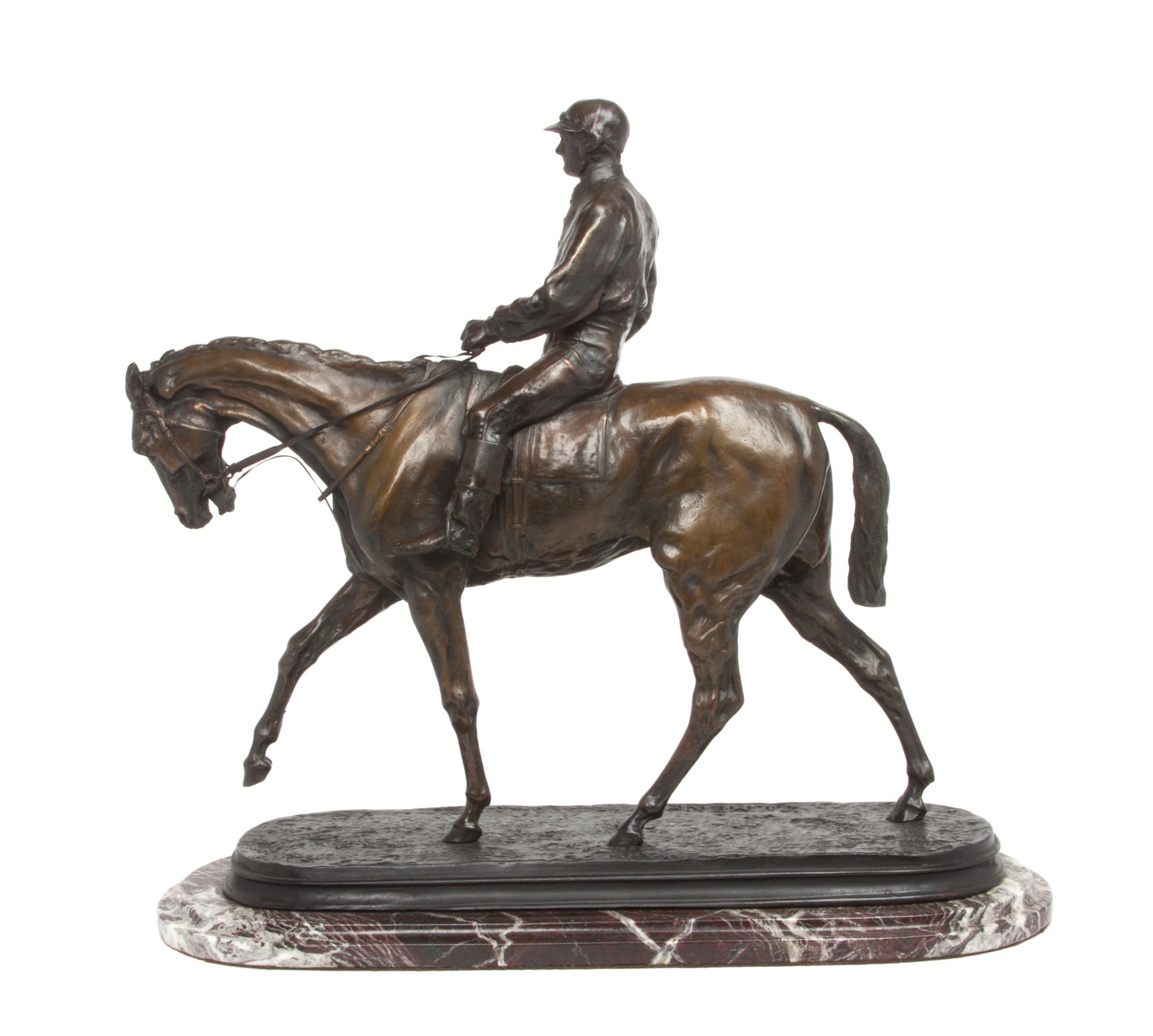A French Bronze Equestrian Figural Group Width 18 inches. — AFTER PIERRE-JULES MENE (1810-1879)