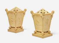 A Pair of Turner & Co. Caneware Bough Pots and Covers, UK, circa 1800