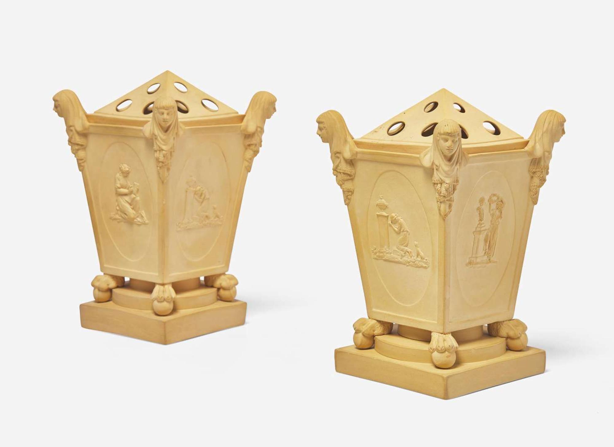 A Pair of Turner & Co. Caneware Bough Pots and Covers, UK, circa 1800