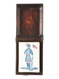[CIVIL WAR]. Union playing cards housed in Civil War soldier's folk art carved case.