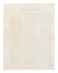 LINCOLN, Abraham (1809-1865). To the Public ... [The Adams Handbill] . Springfield, Illinois, 5 August 1837.