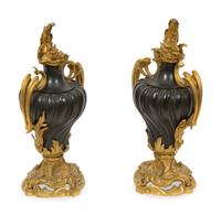 A Pair of French Gilt and Patinated Bronze Urns