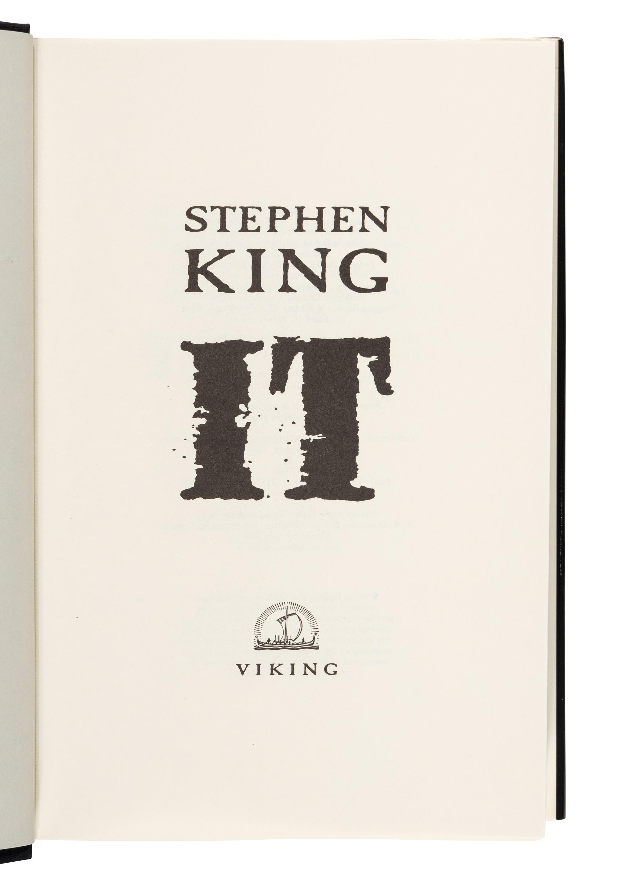KING, Stephen (b. 1947). It . New York: Viking, 1986.