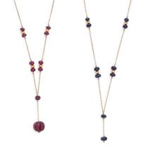 COLLECTION OF YELLOW GOLD AND CARVED GEMSTONE NECKLACES