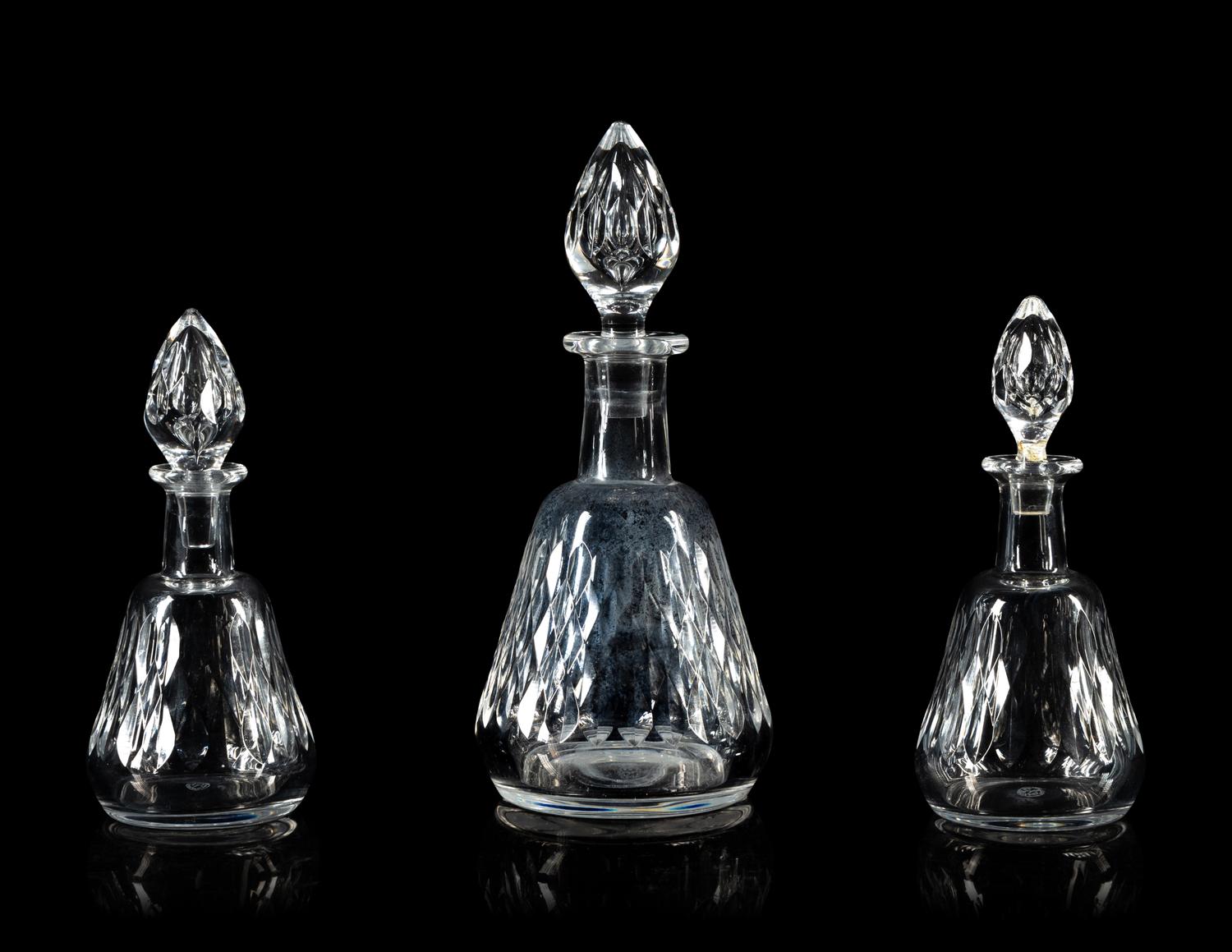 Three Baccarat Armagnac Cut Glass Decanters