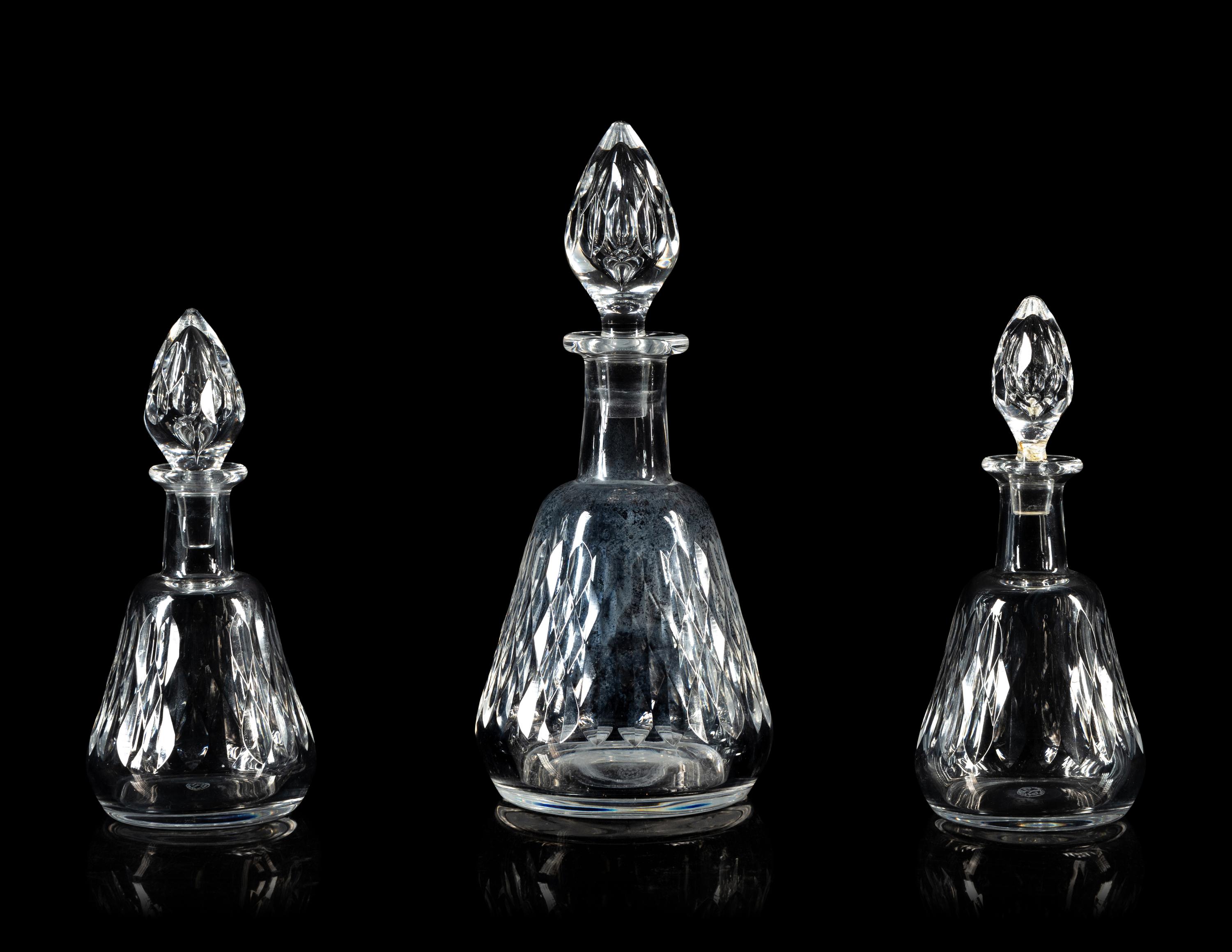 Three Baccarat Armagnac Cut Glass Decanters