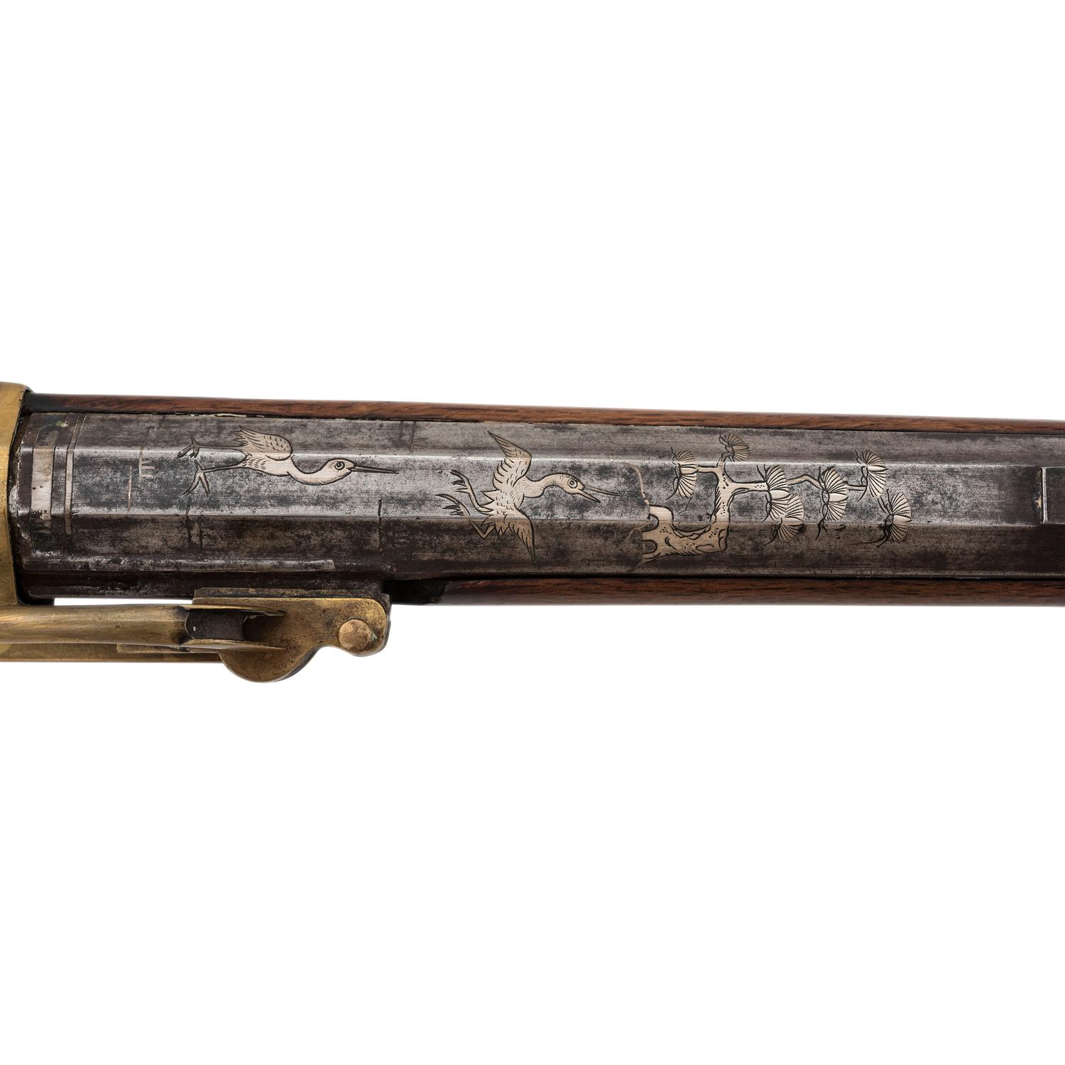 Japanese Tanegashima Matchlock with Powderflasks and Portfolio with Provenance Related to US Army 2nd Lt. Ralph M. Setser