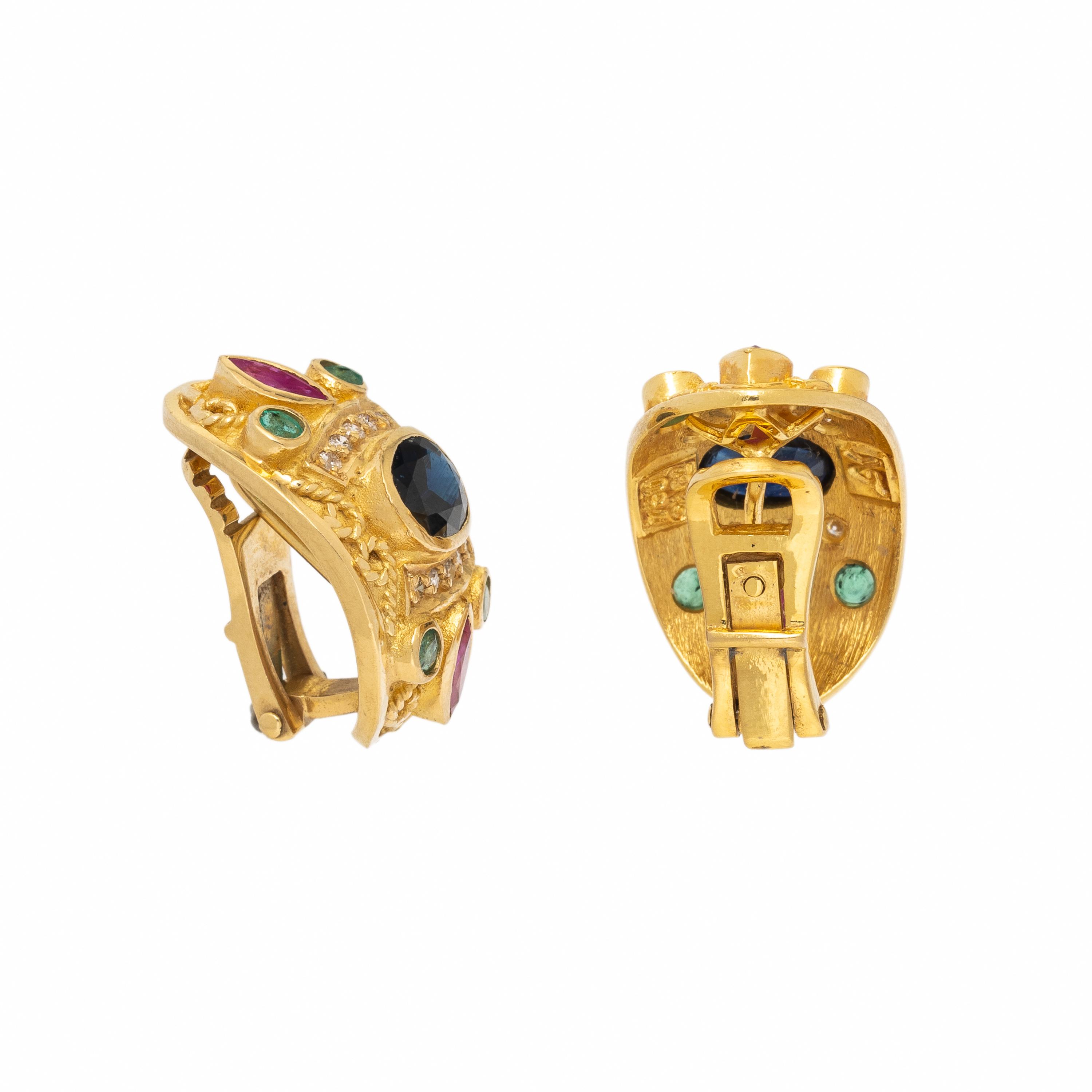 Multigem and Yellow Gold Earrings