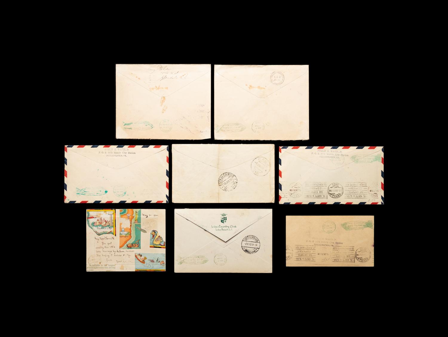[FLIGHT COVER] 1930. May 18-June 6. A Group of Six Covers and Two Postcards from the First Europe Pan-Amerca Roundtrip Flight Aboard the Graf Zeppelin (AAMC #z-105).