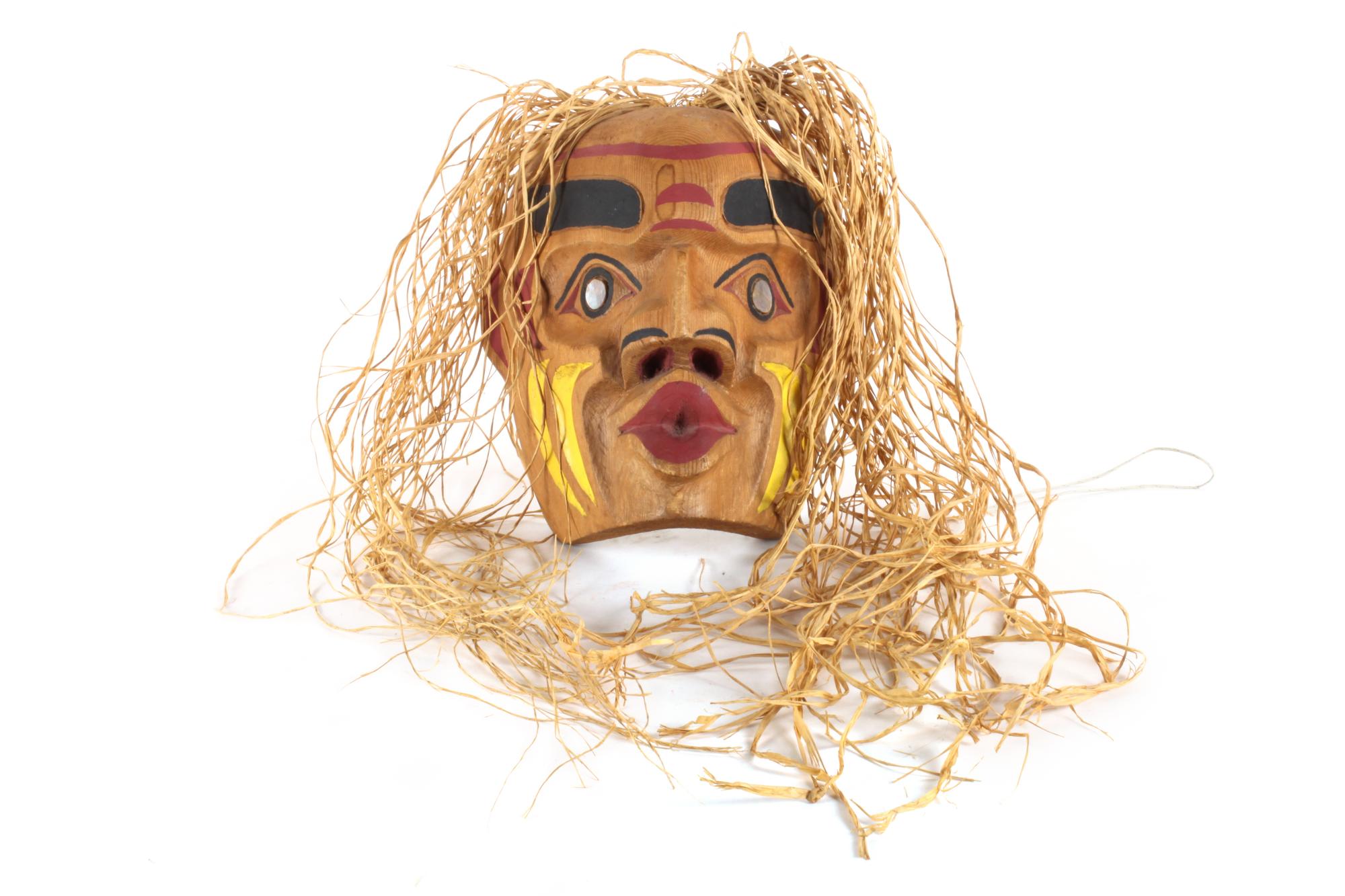 J. James (20th Century), Northwest Coast Carved Wood Mask Height 9 x width 9 inches