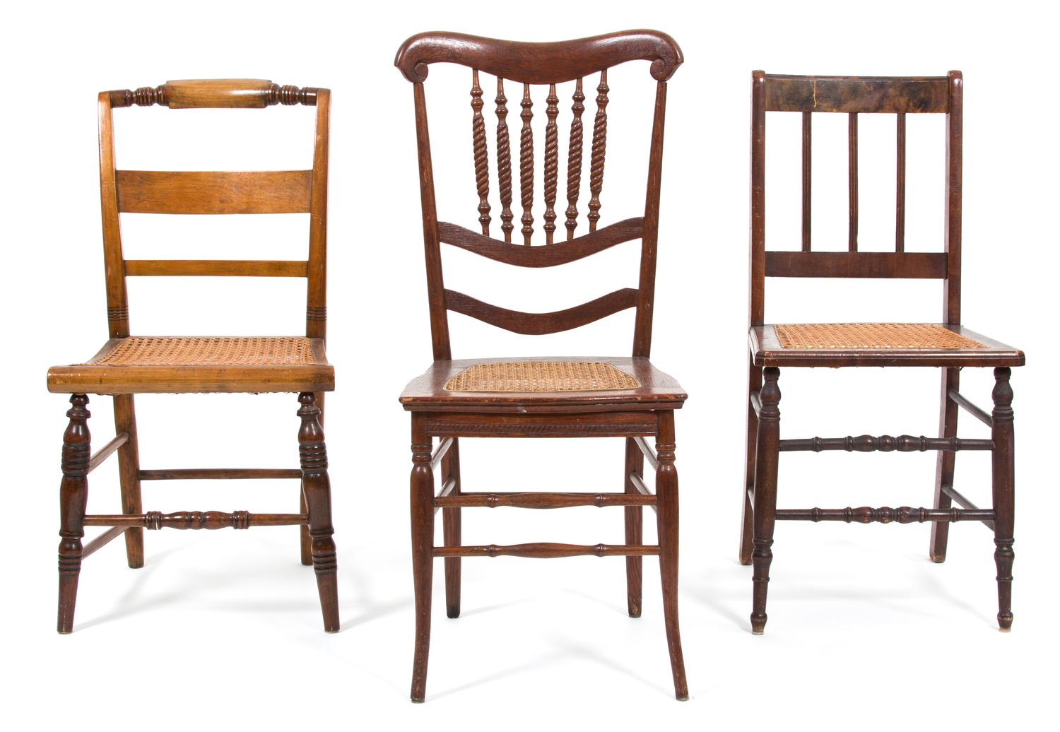 Three American Miscellaneous Caned Seat Side Chairs Height of tallest 37 1/2 inches. — 19TH/20TH CENTURY