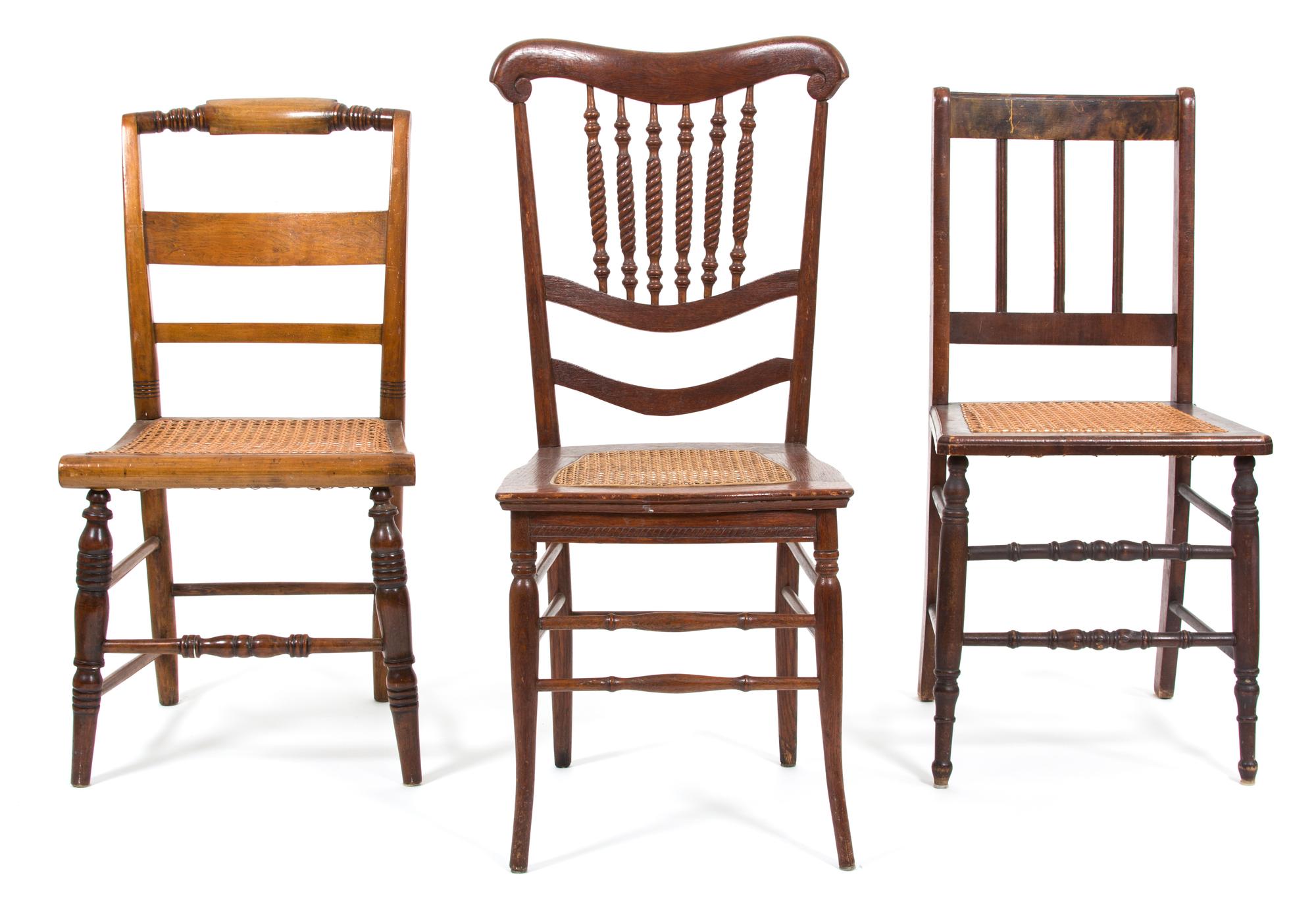 Three American Miscellaneous Caned Seat Side Chairs Height of tallest 37 1/2 inches. — 19TH/20TH CENTURY