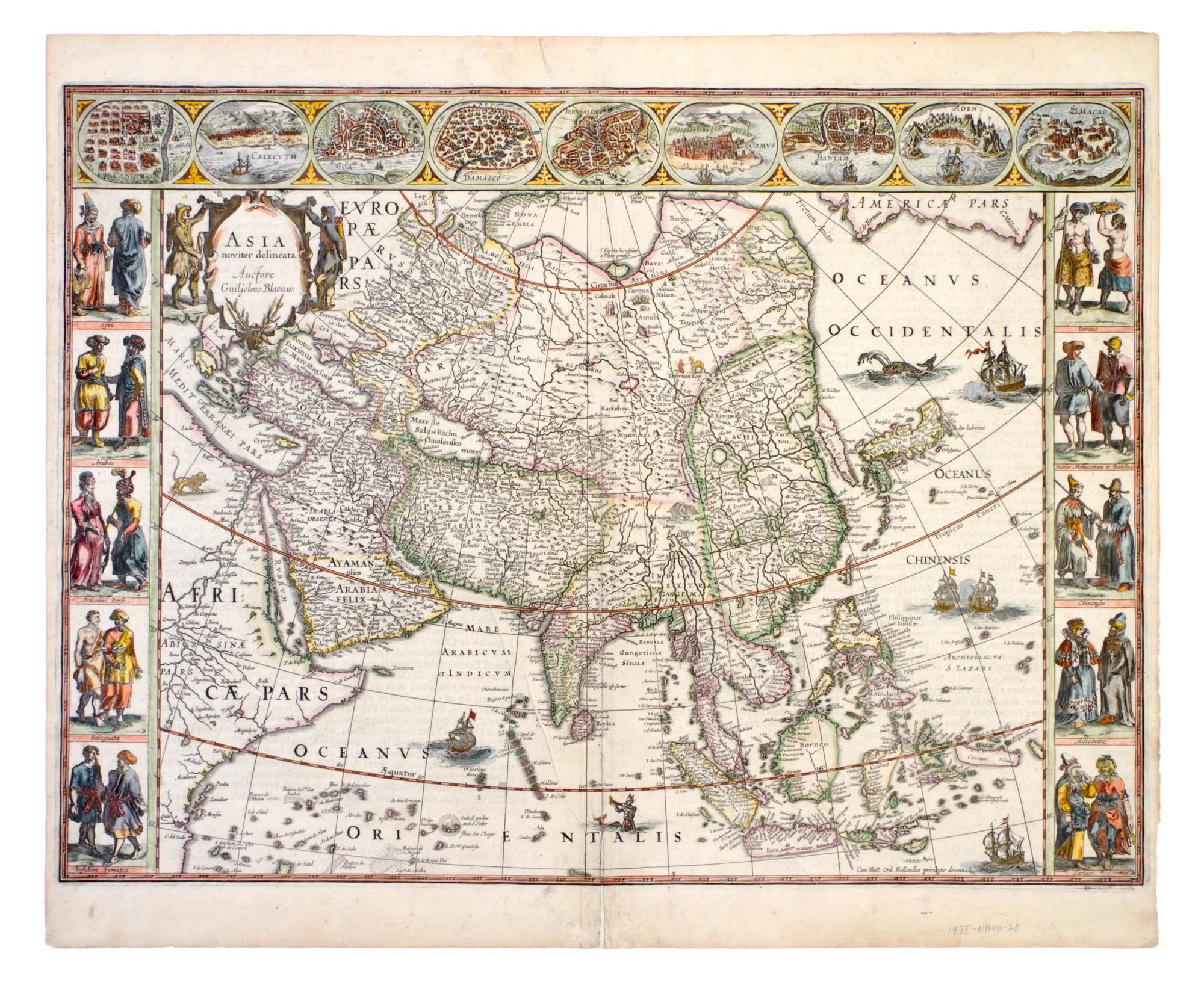 BLAEU, JOHANNES. Asia Noviter Delineata... [Amsterdam, c. 1638] Engraved with hand-coloring. Matted.