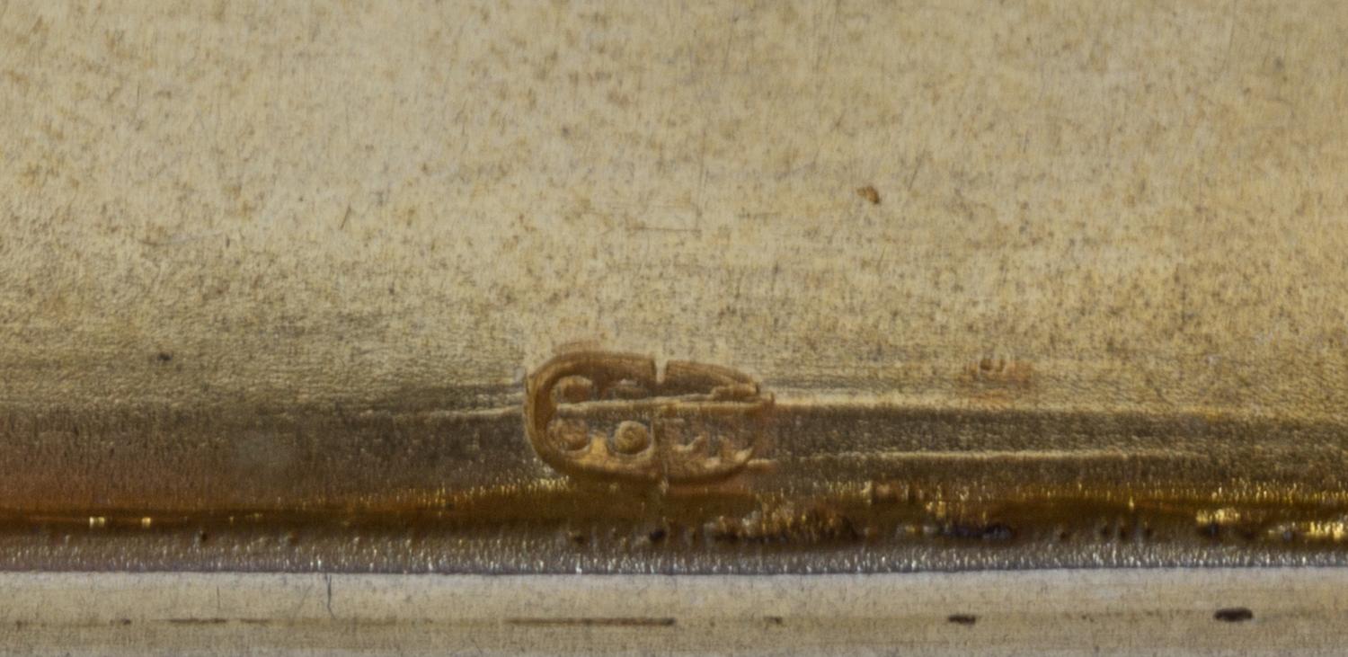 A Russian Silver-Gilt and Guilloche Enamel Cigarette Case, Mark of Grachev with Imperial warrant, St. Petersburg, the lid having a tran